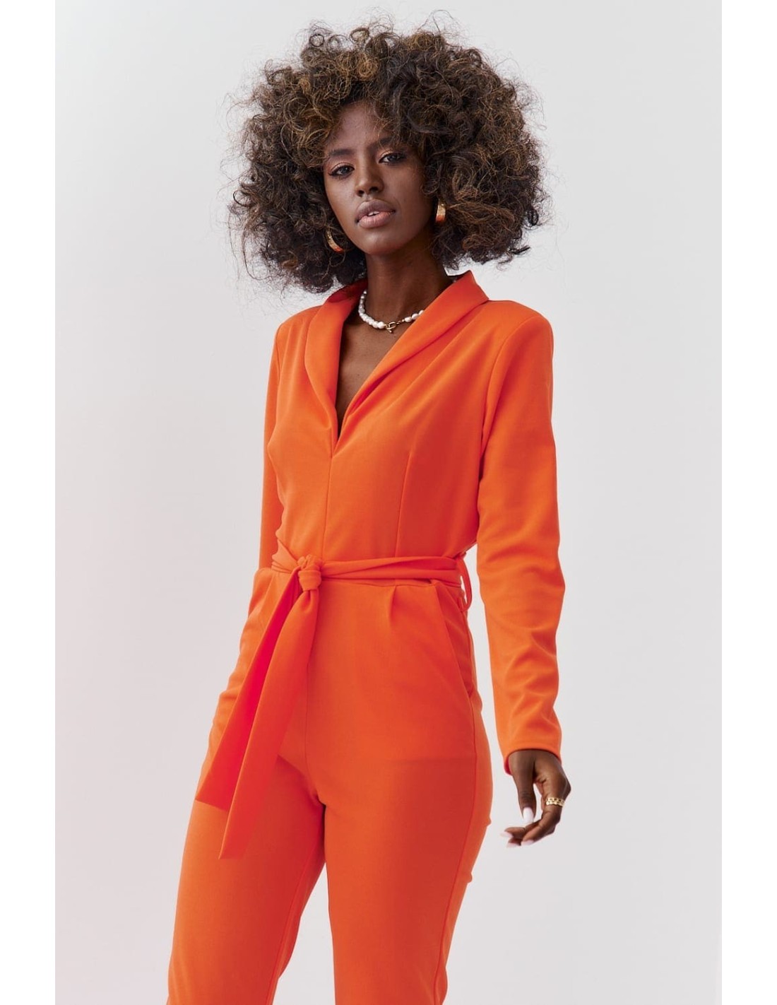 Elegant jumpsuit with long sleeves, orange 25280 - Online store - Boutique